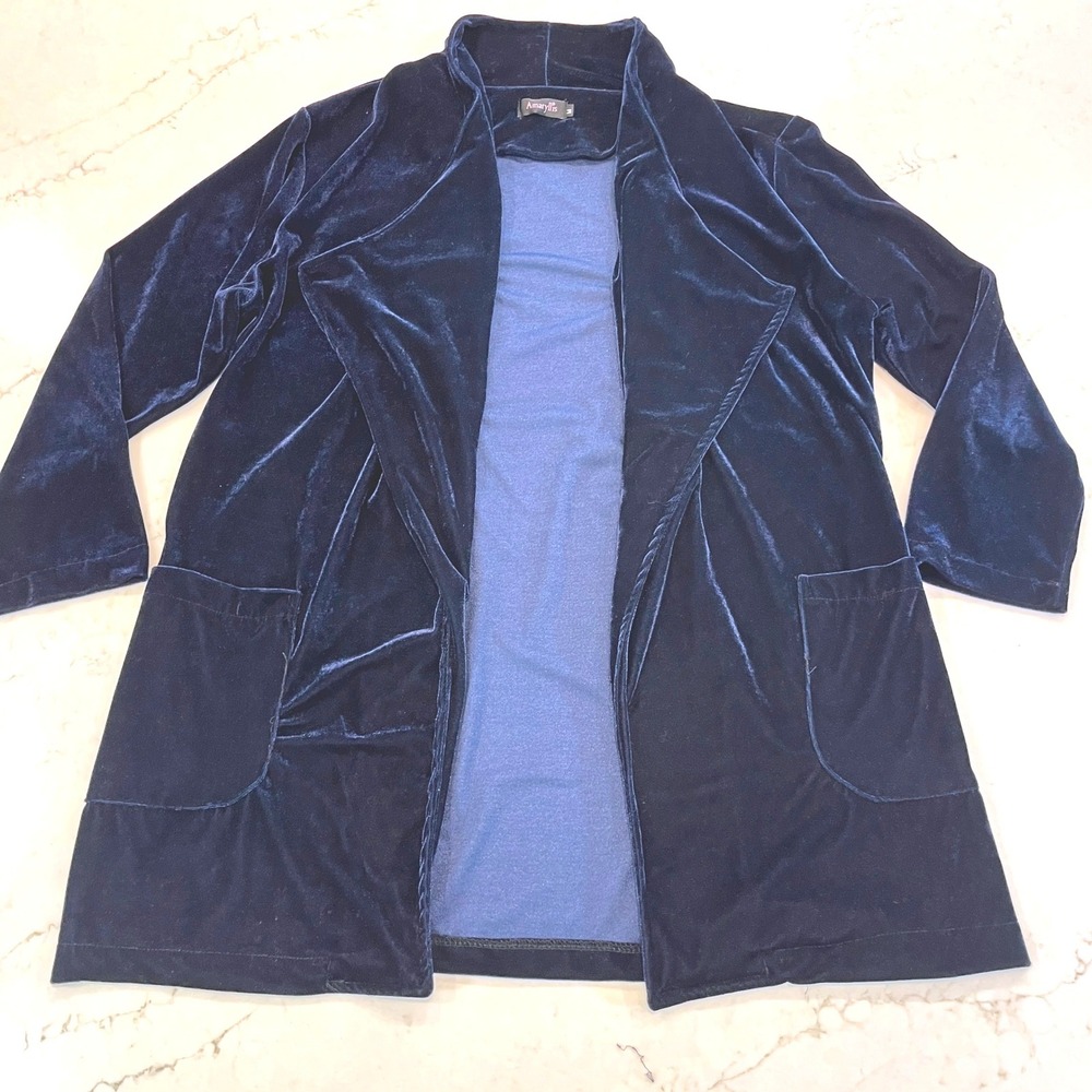 Amaryllis Velvet‎ Cardigan Womens M Dark Blue Whimsigoth Lagenlook Pockets Luxe